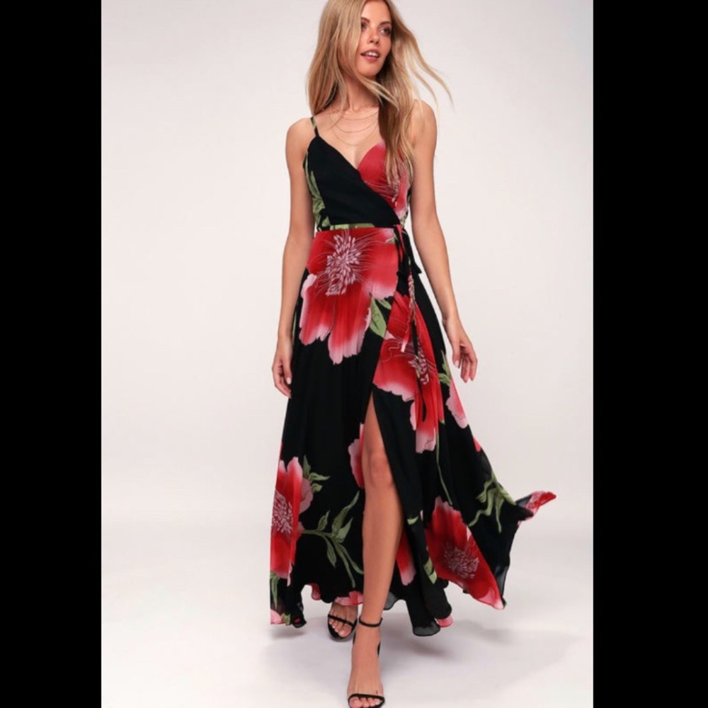 Lulu’s Blossoming Belle Floral Maxi Wrap Dress